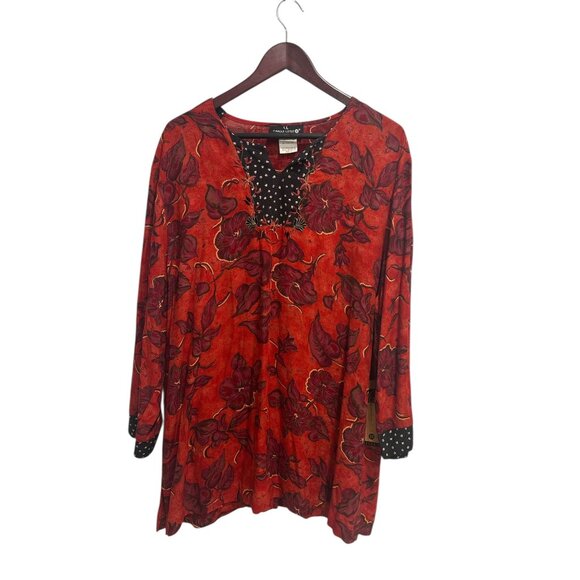 Carole Little Red Floral Tunic / Dress – Women’s 14W - Picture 2 of 8